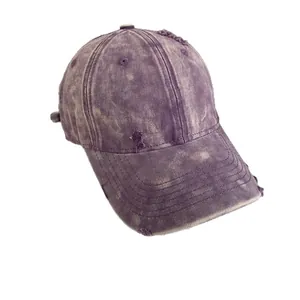 Verwaschene lila Jeans-Baseballkappe im Vintage-Look mit abgenutzten Details für Damen und Herren