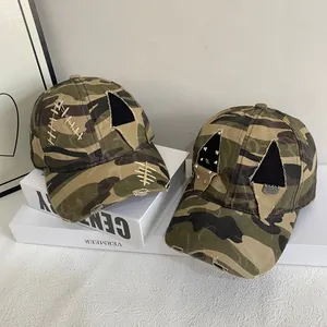 American Vintage Camouflage Rivet Distressed Baseball Cap Streetwear Fashion Snapback Sun Hat For Men Women Adjustable Acrylic Cap