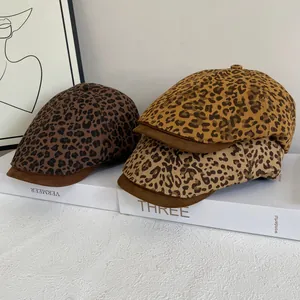 Vintage Leopard Print Forward Hat Women Fashion Newsboy Cap With Faux Suede Brim Adjustable Duckbill Cap Autumn Winter Stylish Streetwear Accessories