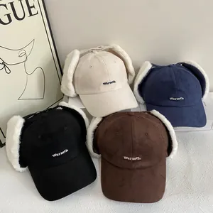 Winter thermal baseball cap with ear flaps in various colors and warmth embroidery