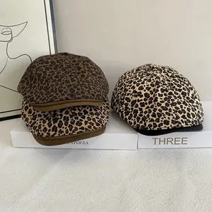 Retro leopard print suede beret caps for women in dark and light patterns