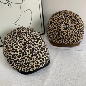 Women Leopard Print Newsboy Cap Retro Fashion Flat Cap With Suede Brim Autumn Winter Gatsby Ivy Hat Adjustable Headwear