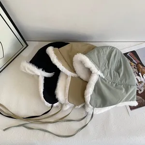 Winter thermal trapper hat with fleece lining and chin straps in three different colors