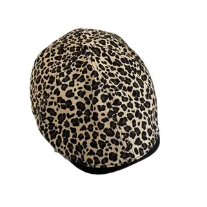 Vintage leopard print beret hat for women with stylish khaki and black wool texture
