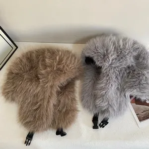 Thick faux fur trapper hats for women, plush windproof winter pilot caps in khaki and grey