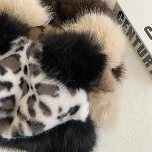 Winter faux fur leopard print bear plush hat with ear protection in various colors