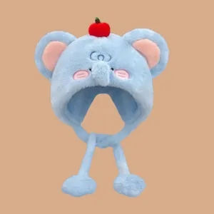 Cute Cartoon Animal Plush Earflap Trapper Hat For Women Winter Warm Faux Fur Cat Elephant Design Windproof Student Hat