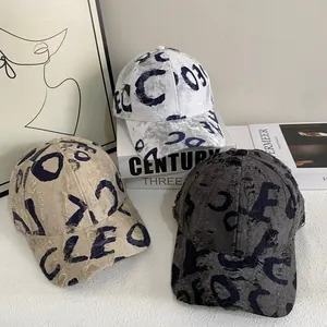 Vintage Distressed Letter Print Baseball Cap Cotton Sun Hat Adjustable Streetwear Hip Hop Women Fashion Duckbill Cap