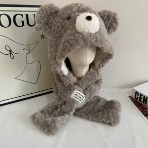 Süßer grauer Teddybär-Plüschschal mit Kapuze, dickem Kunstfell und Stern-Anhänger