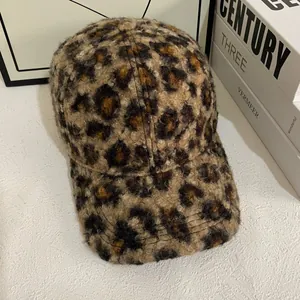 Chic leopard print faux fur baseball cap for women in warm autumn winter plush style