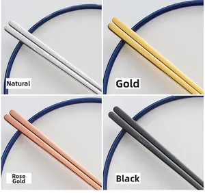 Detail showing 304 stainless steel chopsticks in silver, gold, rose gold and black finishes