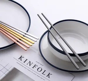 Macro shot of SUS304 stainless steel chopsticks in silver, gold, rose gold and black