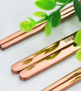 Macro shot of rose gold 304 stainless steel chopsticks with a mirror polished finish