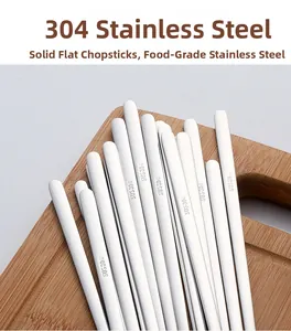 Macro shot of high quality 304 food grade solid flat stainless steel chopsticks