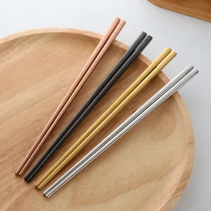 Detail of 304 stainless steel chopsticks in rose gold, black, gold, and silver finishes