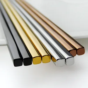 Lot de quatre paires de baguettes en acier inoxydable 304 noir, or, argent et or rose