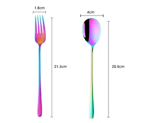 Service cuillère et fourchette en acier inoxydable arc-en-ciel avec dimensions