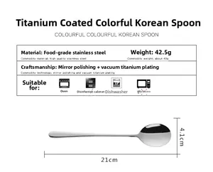 Tabla de tallas detallada de la cuchara coreana de acero inoxidable de 21cm de largo y 4,1cm