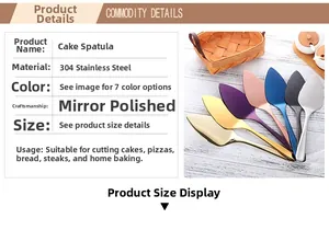 Detailed close-up of 304 stainless steel cake servers with colorful mirror polished finish