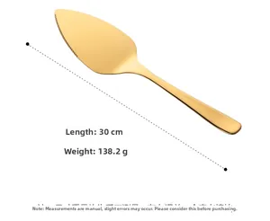 Macro shot of 30CM golden stainless steel cake server with serrated edge and 138G weight