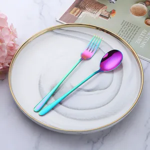 Moderne Cuillère Et Fourchette En Acier Inoxydable Portable Étudiant Voyage Extérieur Vaisselle Poli Miroir Vaisselle Pour Maison Pique-Nique École Dîner