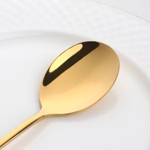 Cuchara de cena coreana de alta calidad en acero inoxidable dorado con pulido espejo