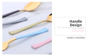 Detalle de cucharas de acero 18/8 con mangos gruesos de acabado mate en varios colores