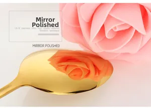 Cuchara dorada de acero inoxidable 304 pulido espejo con reflejos florales