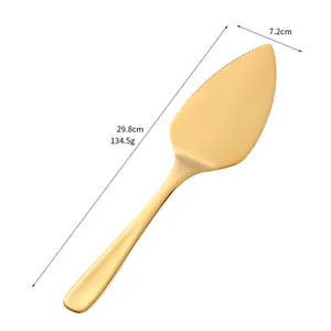Polished gold 304 stainless steel cake server with serrated edge and ergonomic handle
