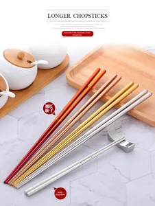 Detail of 304 stainless steel long chopsticks with non-slip ring tips and hollow design
