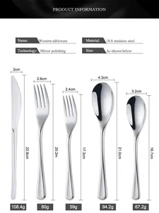 Guide des tailles pour ensemble de couverts en acier inoxydable avec dimensions précises