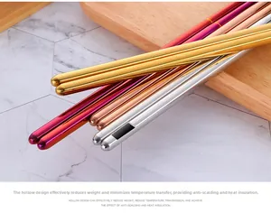 Detail of 304 stainless steel long chopsticks with heat-resistant hollow design and colors