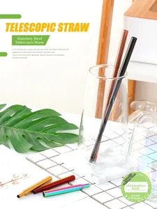 Close-up of telescopic 304 stainless steel straws in black, rose gold, and colorful finishes