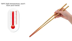 Detail of 36cm golden stainless steel chopsticks with 100°C heat resistant feature