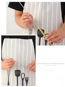 Adjustable stainless steel straw cleaning brush with portable metal storage case