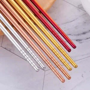Extra long 304 stainless steel hot pot chopsticks with anti-slip grooves in multiple colors