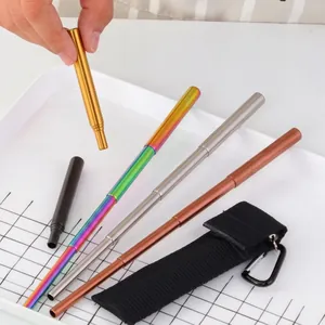 Portable 304 stainless steel telescopic straws set with carrying pouch and carabiner