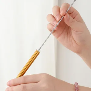 Reusable telescopic stainless steel drinking straw with portable metal structure for travel