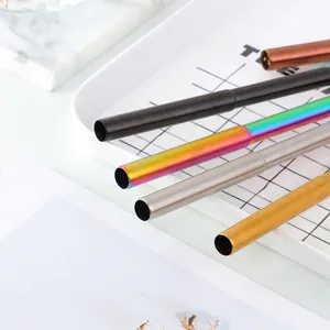 Collapsible 304 stainless steel straw set in black gold rose and rainbow finish