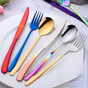 Macro view of slender 304 stainless steel cutlery set with vibrant metallic finishes