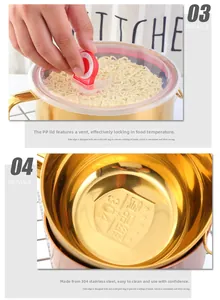 Detailed view of golden stainless steel noodle bowl with 304 food grade steel stamp