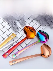 Close-up of colorful 304 stainless steel long handle oil spoons with hanging holes