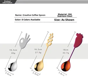 Tableau des tailles pour cuillères à café en acier 304 avec dimensions et poids