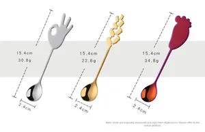 Tableau des tailles détaillé pour cuillères en inox avec longueur 15,4 cm et poids précis