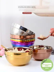 Detail of colorful SUS304 double-walled stainless steel bowls with food-grade certification