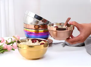 Double-walled insulated stainless steel bowls in gold, rose gold, and silver finishes