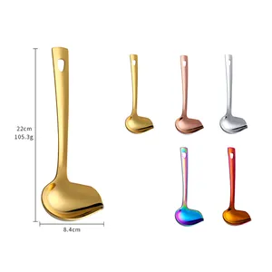 Multi-color 304 stainless steel sauce spoon with pouring spout and hanging hole design