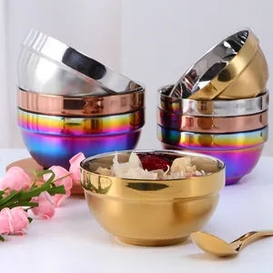 Modern Double Wall Insulated Bowl 304 Stainless Steel Heat Resistant Metal Rice Soup Salad Cereal Bowl For Kitchen Dining Home