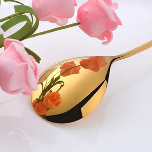 Cuillère à café en acier inoxydable 304 doré avec finition miroir poli pour le dessert