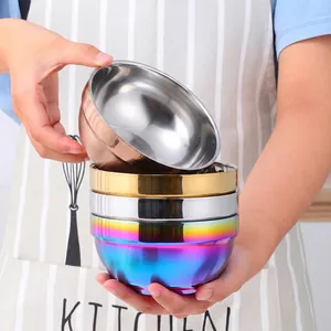 Set of colorful double-walled 304 stainless steel bowls with mirror polished finish